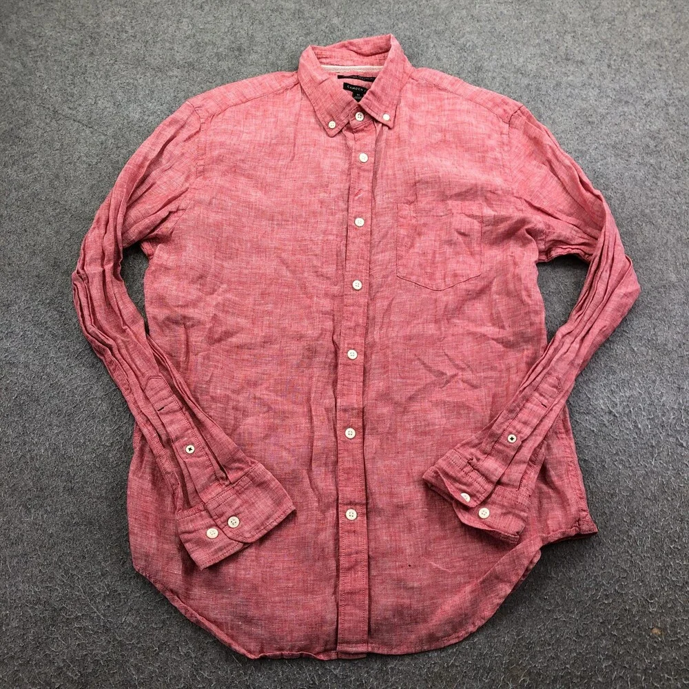 Banana Republic Shirt Mens Medium Red Linen Long Sleeve Button Down Camden Fit